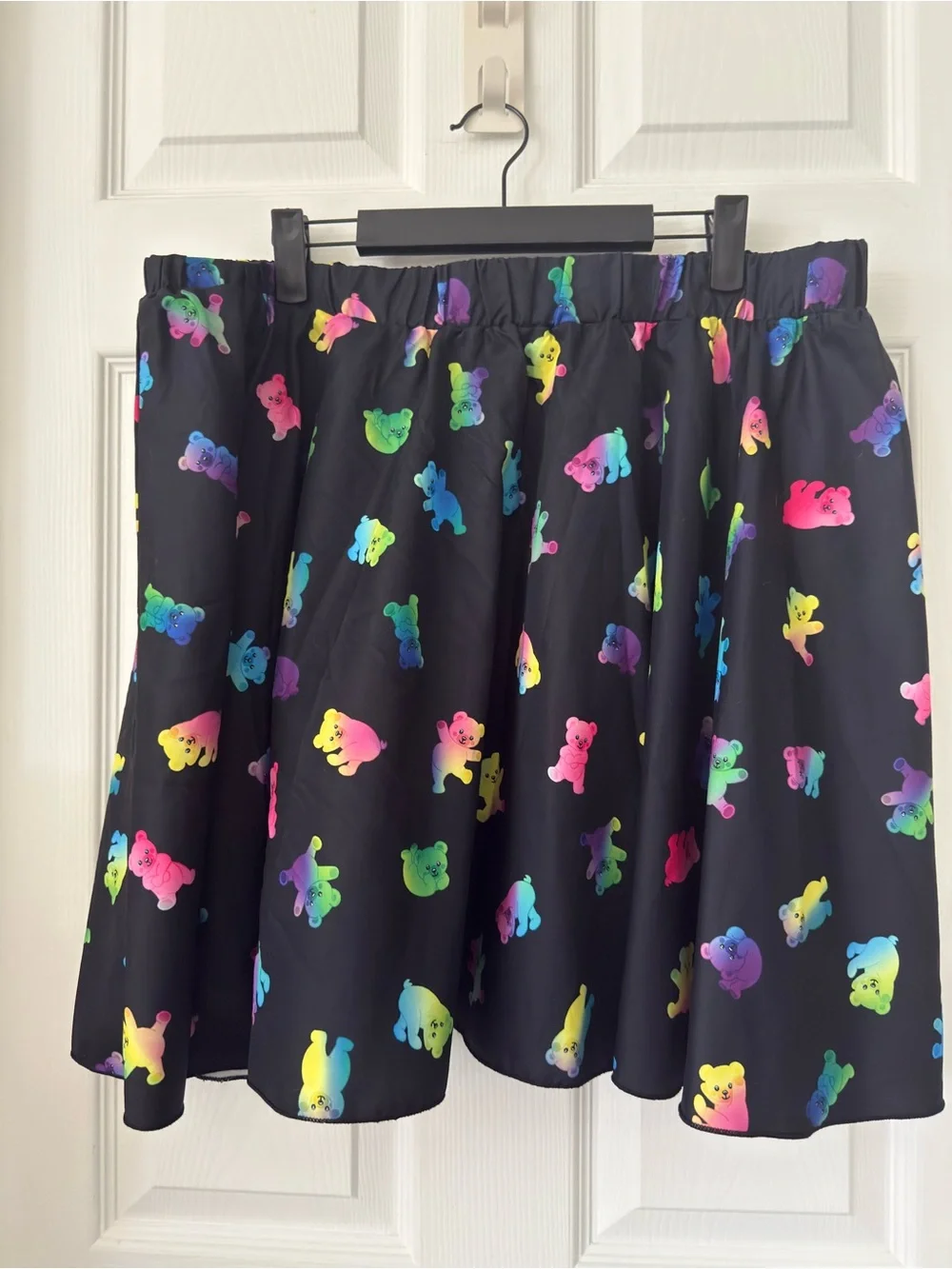 Black Circle Skirt with Multicolor Rainbow Gummy Bear Print